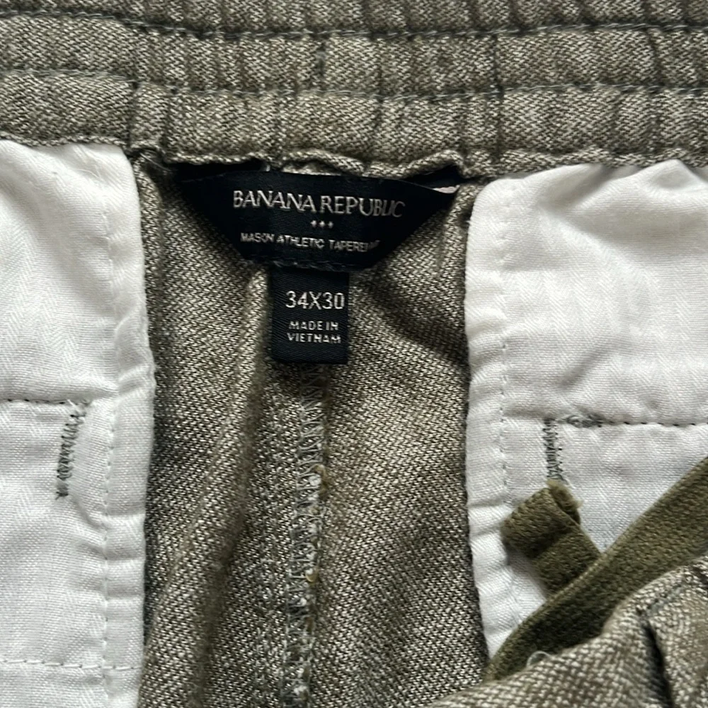 Men’s Banana Republic, Mason Athletic Tapered, Linen/Cotton Olive Green Pants